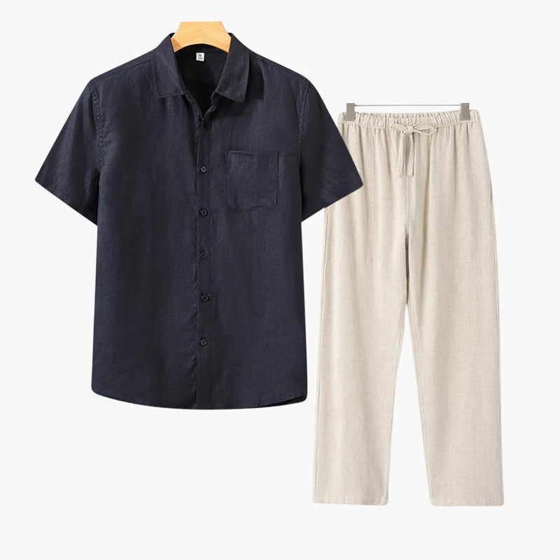 Jacenty | Lniany Zestaw w Stylu Retro – Krótki Rękaw i Ponadczasowy Charakter
