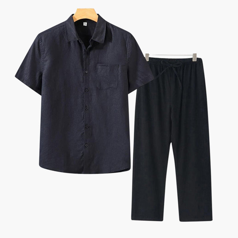 Jacenty | Lniany Zestaw w Stylu Retro – Krótki Rękaw i Ponadczasowy Charakter