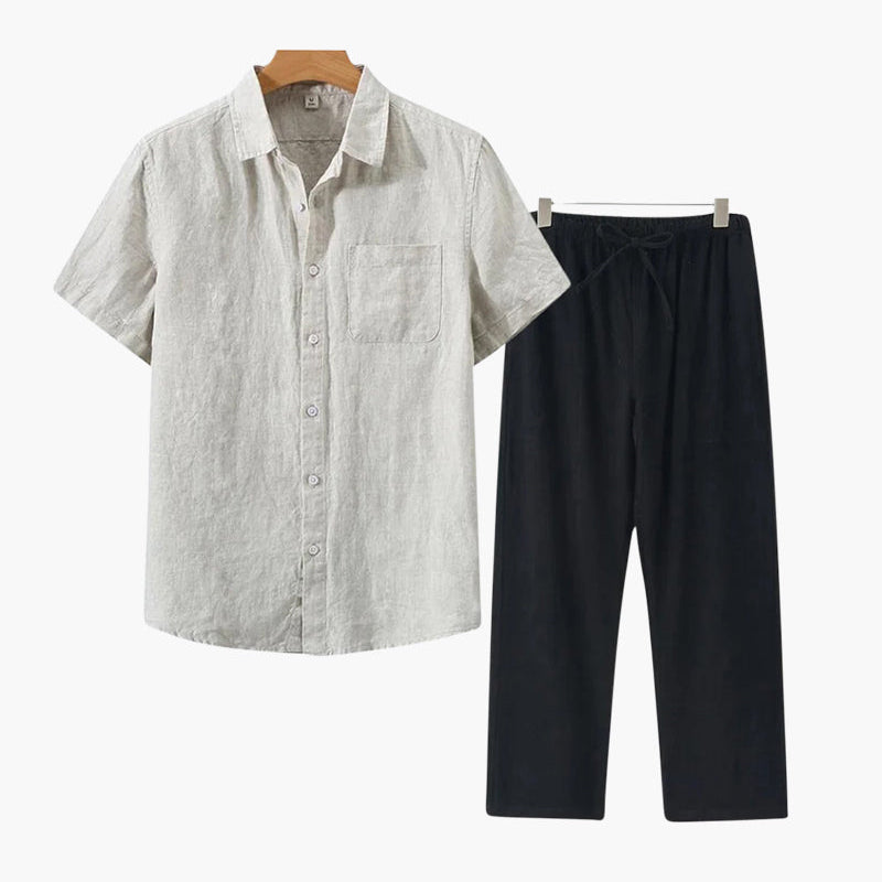 Jacenty | Lniany Zestaw w Stylu Retro – Krótki Rękaw i Ponadczasowy Charakter