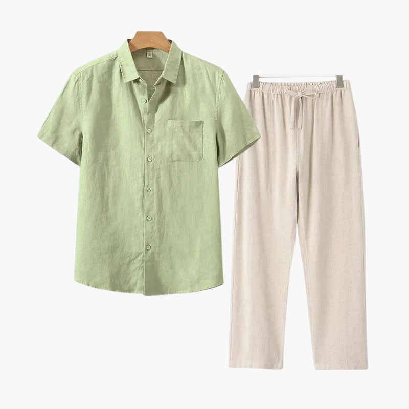 Jacenty | Lniany Zestaw w Stylu Retro – Krótki Rękaw i Ponadczasowy Charakter