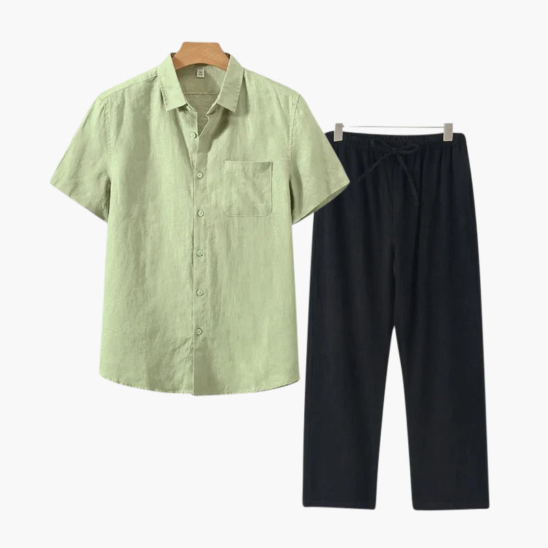 Jacenty | Lniany Zestaw w Stylu Retro – Krótki Rękaw i Ponadczasowy Charakter