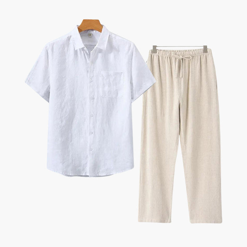 Jacenty | Lniany Zestaw w Stylu Retro – Krótki Rękaw i Ponadczasowy Charakter