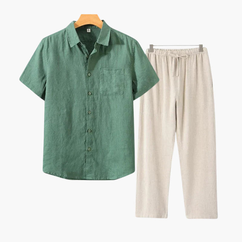 Jacenty | Lniany Zestaw w Stylu Retro – Krótki Rękaw i Ponadczasowy Charakter