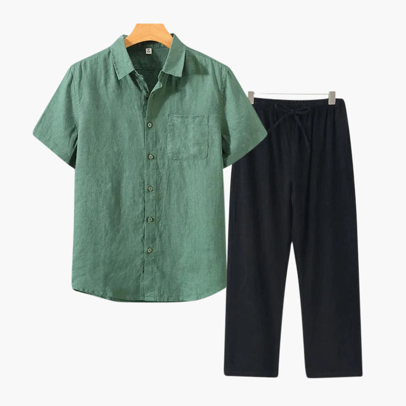 Jacenty | Lniany Zestaw w Stylu Retro – Krótki Rękaw i Ponadczasowy Charakter