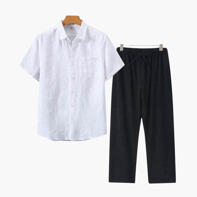 Jacenty | Lniany Zestaw w Stylu Retro – Krótki Rękaw i Ponadczasowy Charakter