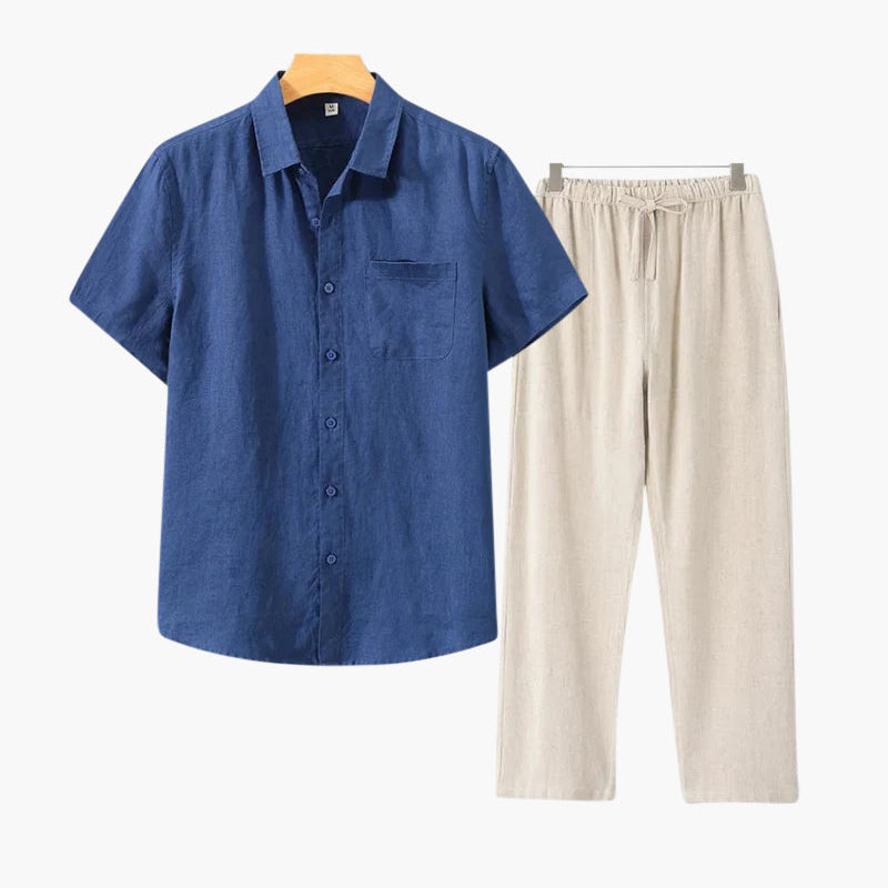 Jacenty | Lniany Zestaw w Stylu Retro – Krótki Rękaw i Ponadczasowy Charakter