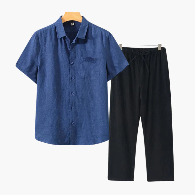 Jacenty | Lniany Zestaw w Stylu Retro – Krótki Rękaw i Ponadczasowy Charakter
