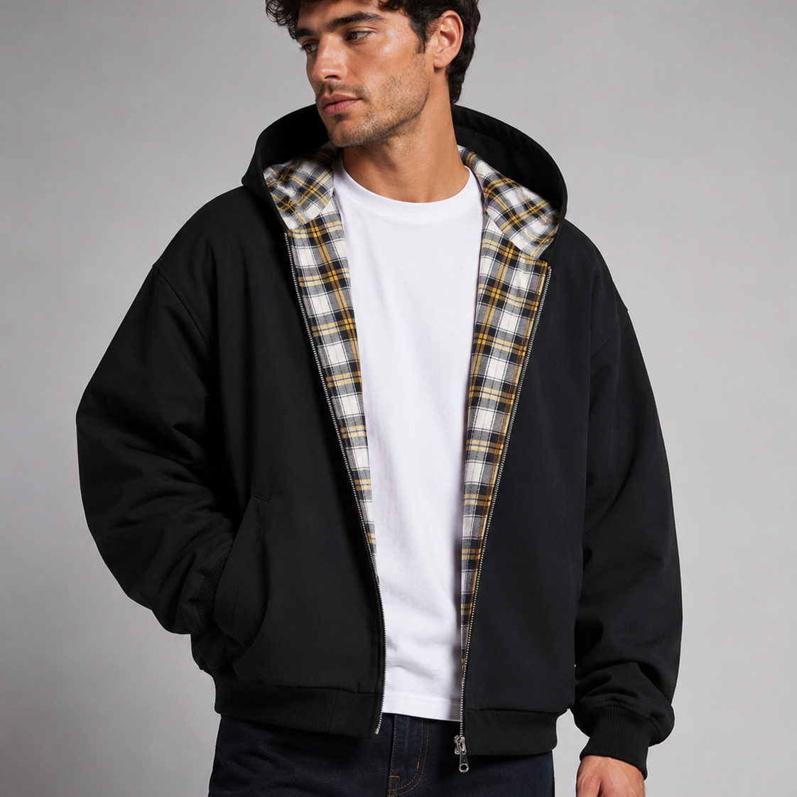 Bluza damska – z kapturem, luźny krój, zamek, na jesień i zimę