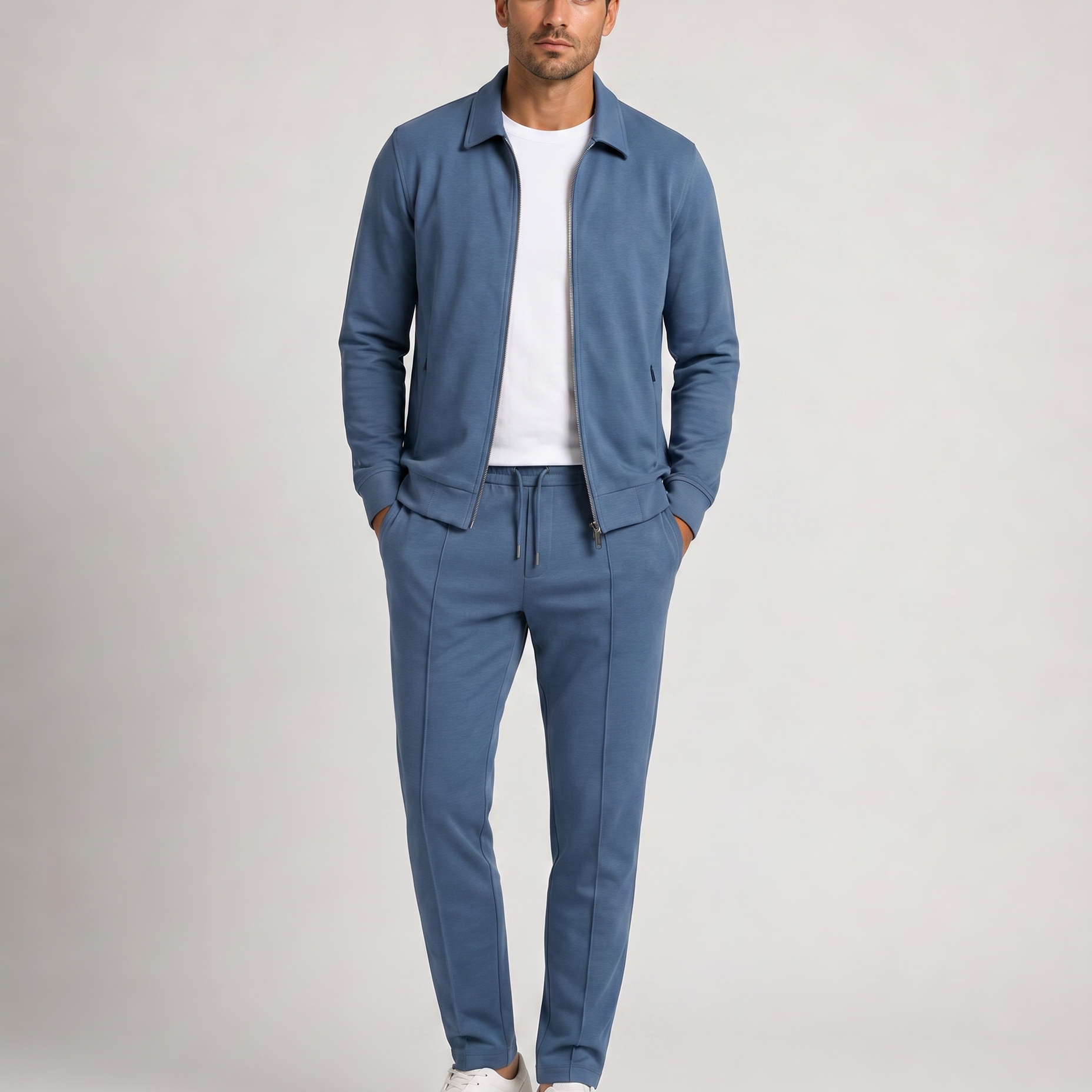 Dwuczęściowy komplet sportowy – bluza zapinana na zamek, nowoczesny casual, codzienny komfort