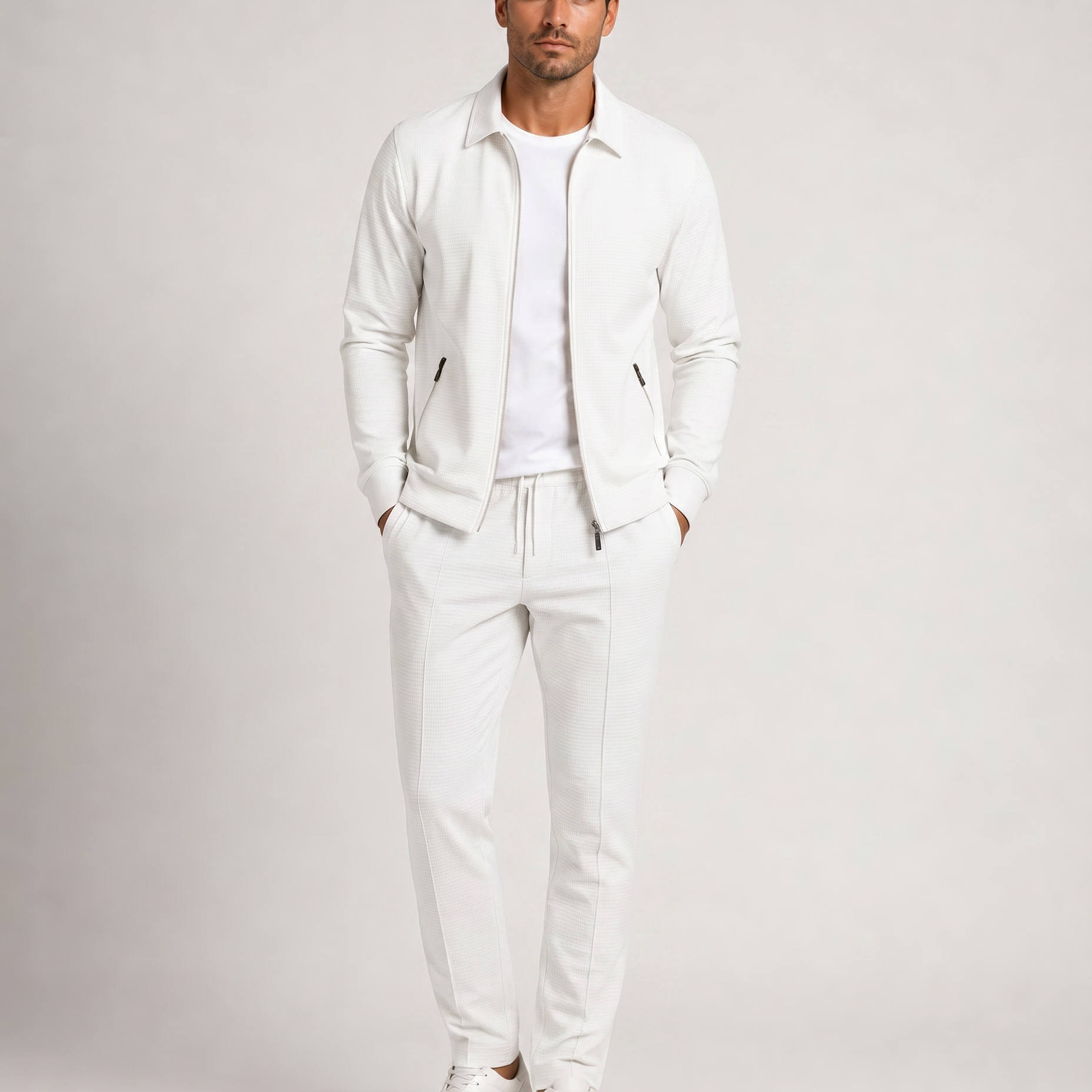 Dwuczęściowy komplet sportowy – bluza zapinana na zamek, nowoczesny casual, codzienny komfort