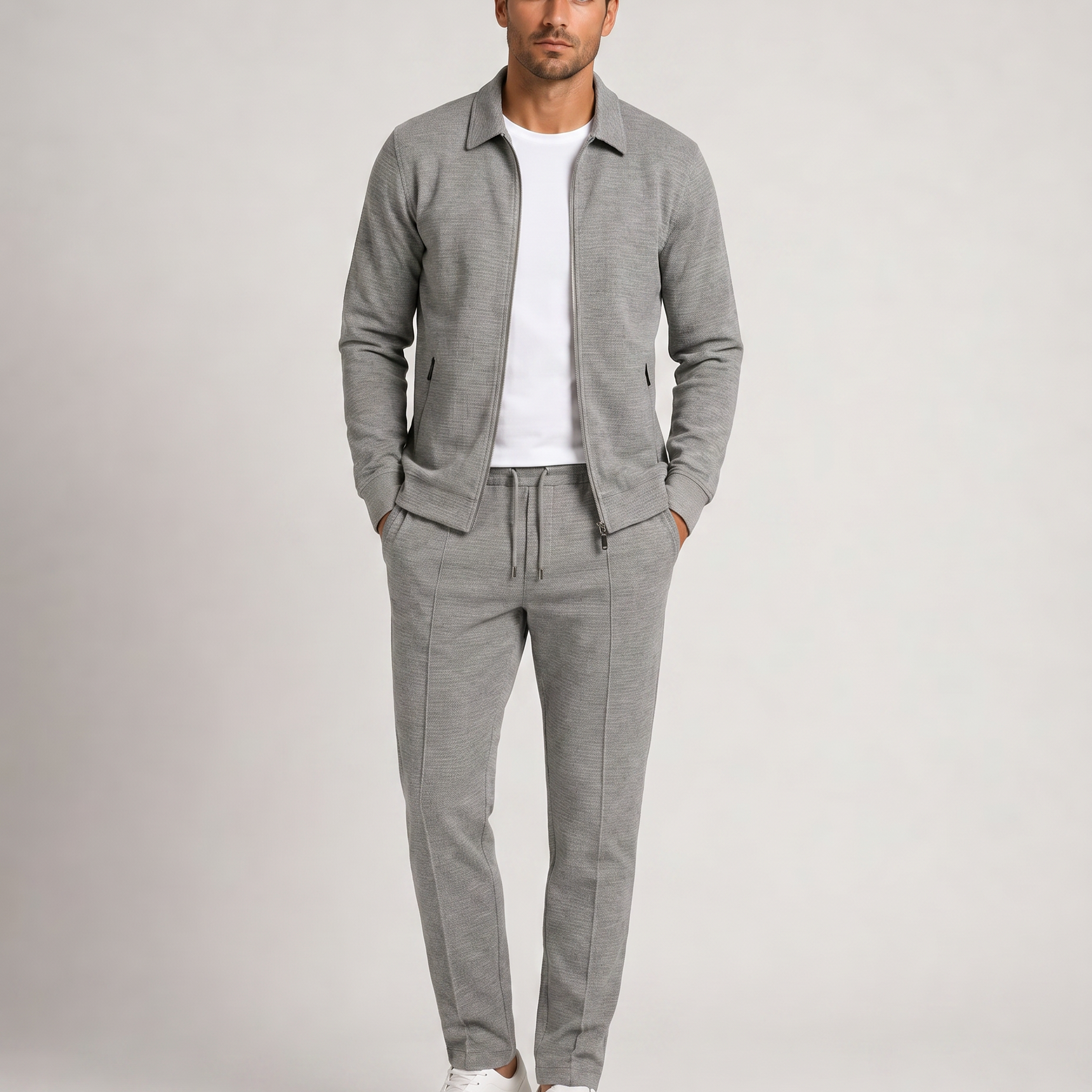 Dwuczęściowy komplet sportowy – bluza zapinana na zamek, nowoczesny casual, codzienny komfort