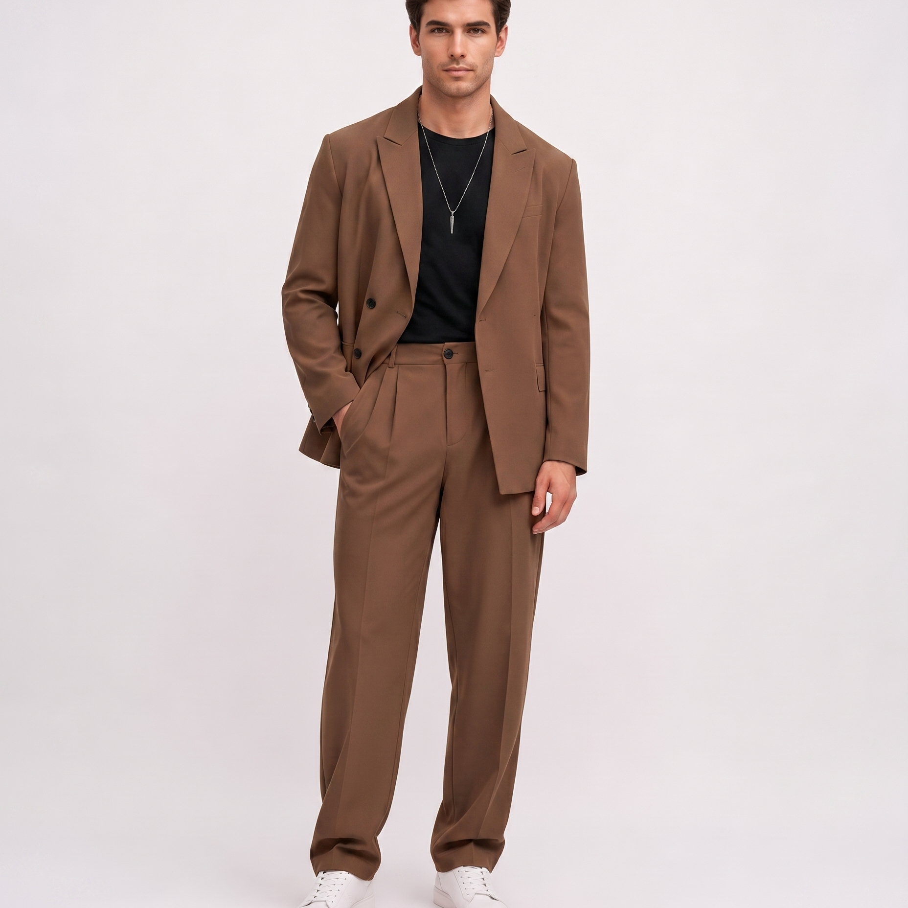 Garnitur dwuczęściowy - swobodny krój nowoczesna elegancja casual premium styl biznesowy