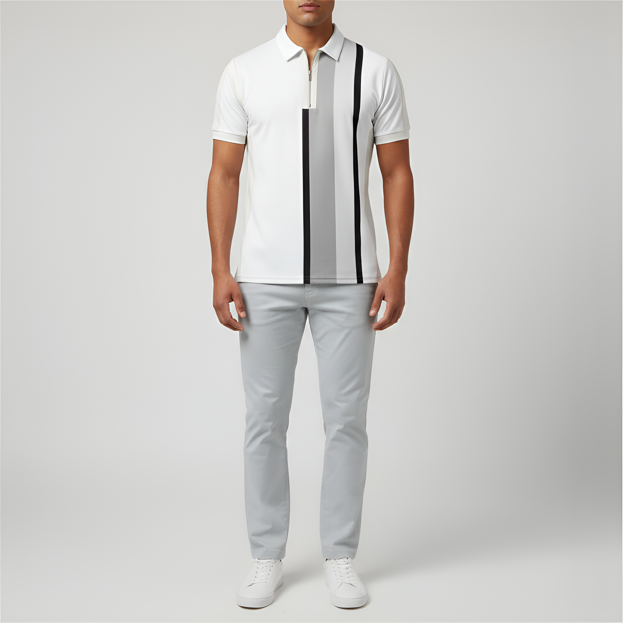 Damian | Polo z Zamkiem Slim Fit – Krótki Rękaw i Paski w Nowoczesnym Stylu
