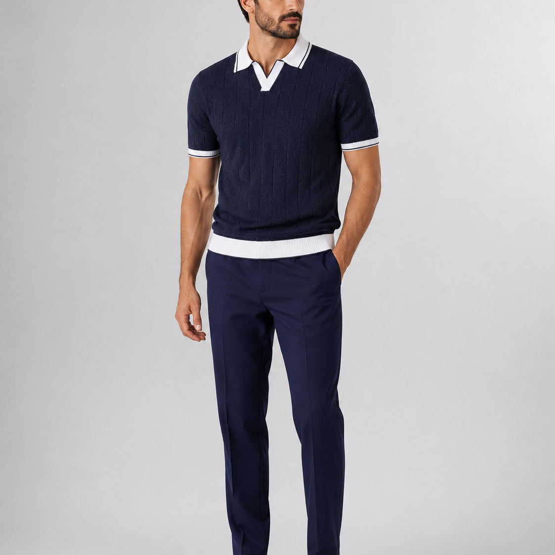 Komplet Polo i Spodni Tapered – Smart Casual, Dopasowany Krój Na Co Dzień