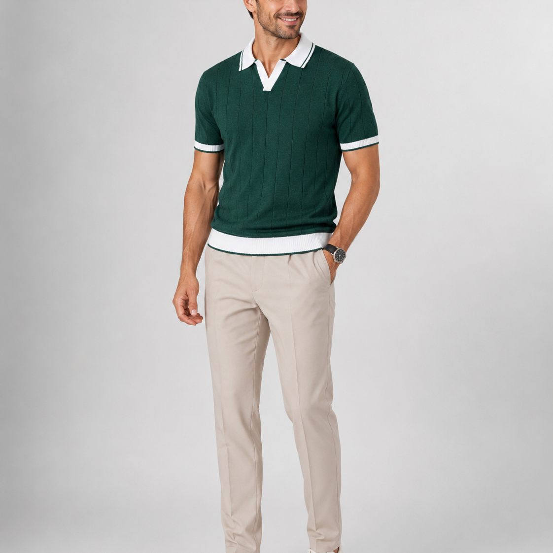 Komplet Polo i Spodni Tapered – Smart Casual, Dopasowany Krój Na Co Dzień