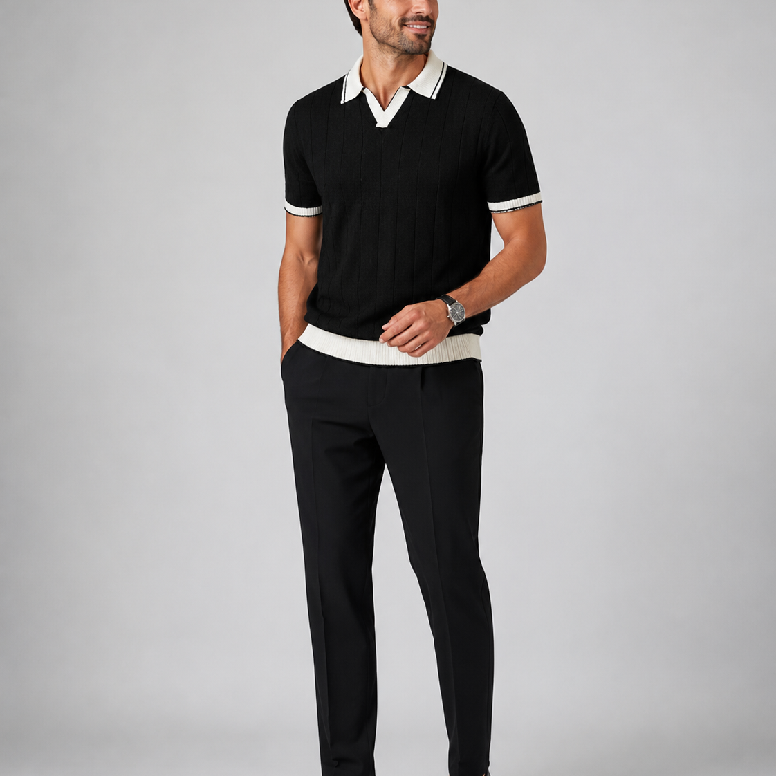 Komplet Polo i Spodni Tapered – Smart Casual, Dopasowany Krój Na Co Dzień
