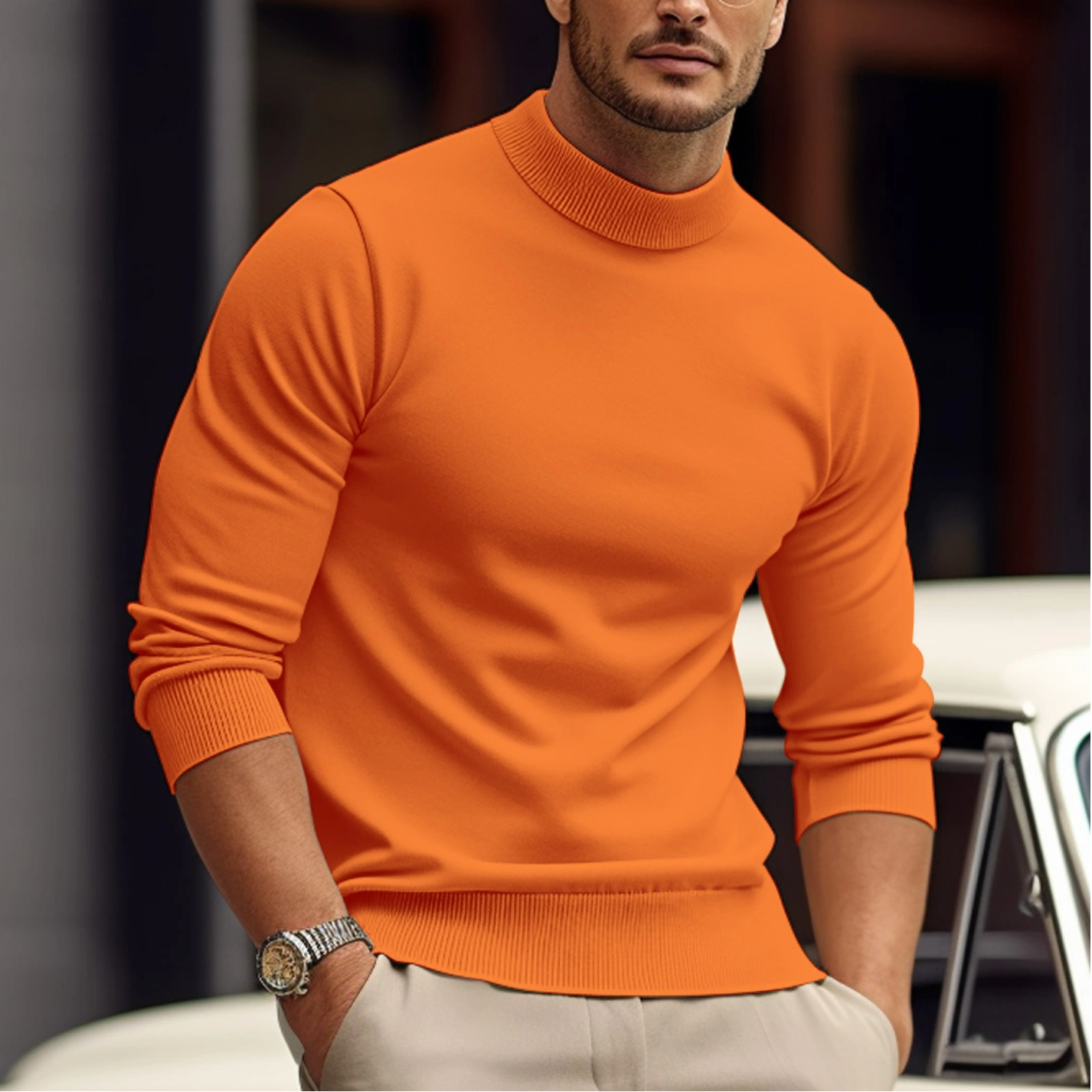 Męski Sweter o Nowoczesnym Kroju - Dzianinowy sweter casual na co dzień o lekkim, oddychającym wykończeniu