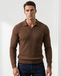 Męski sweter polo – Prążkowana dzianina, Krój slim fit, Na co dzień i do pracy