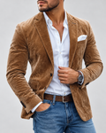 Męska marynarka slim fit – Zamszowa faktura, klapy otwarte, styl smart casual