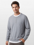 Męski T-shirt Henley Waffle – teksturowany, regularny krój, długi rękaw