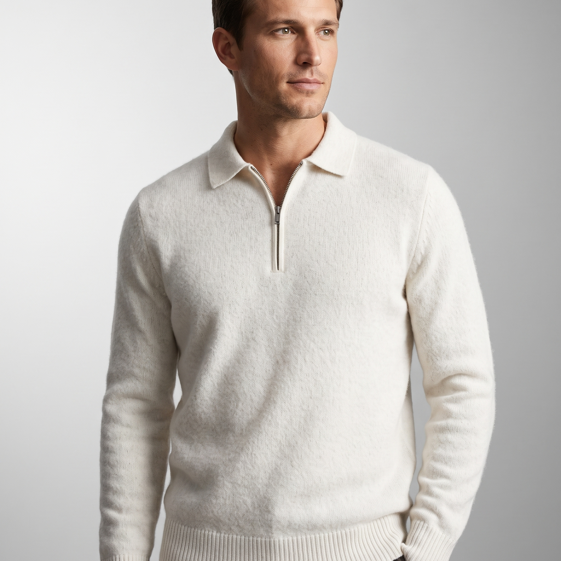 Męski sweter polo – cienka dzianina, kołnierzyk z zamkiem, na jesień i zimę