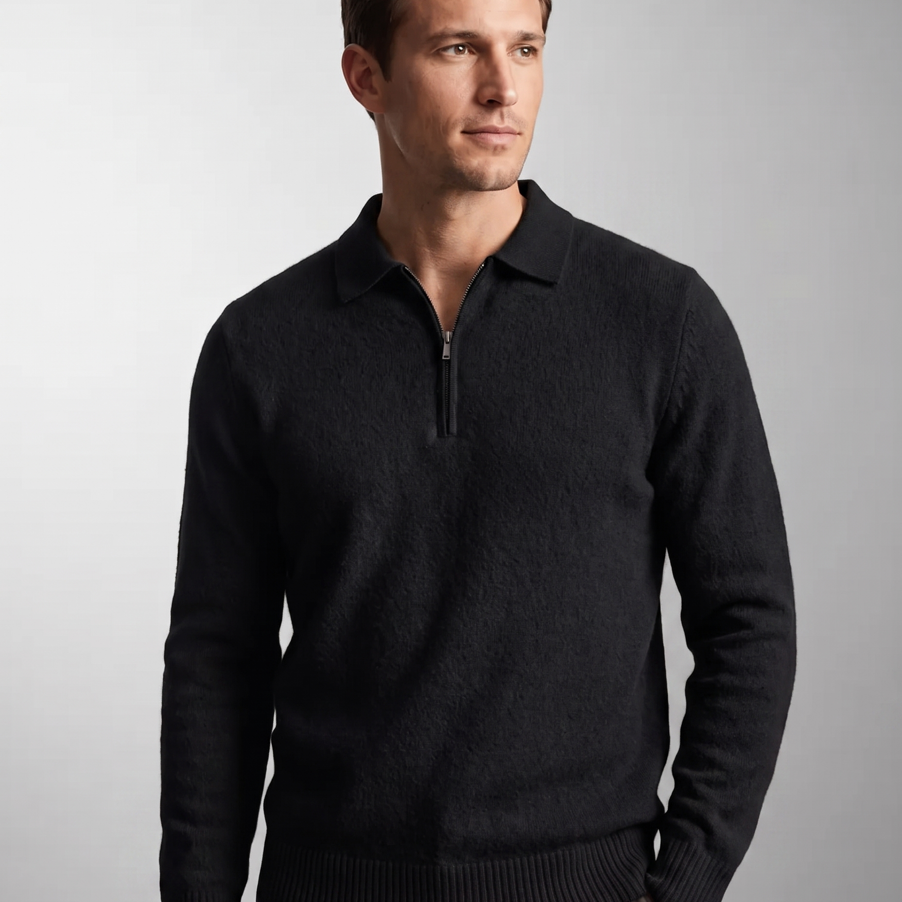 Męski sweter polo – cienka dzianina, kołnierzyk z zamkiem, na jesień i zimę