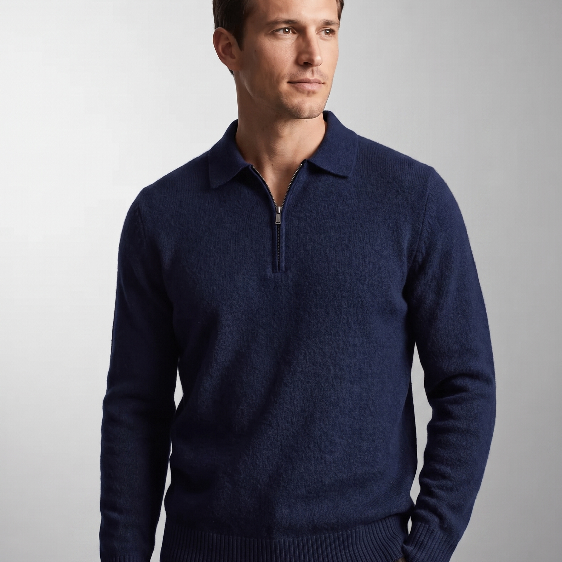 Męski sweter polo – cienka dzianina, kołnierzyk z zamkiem, na jesień i zimę