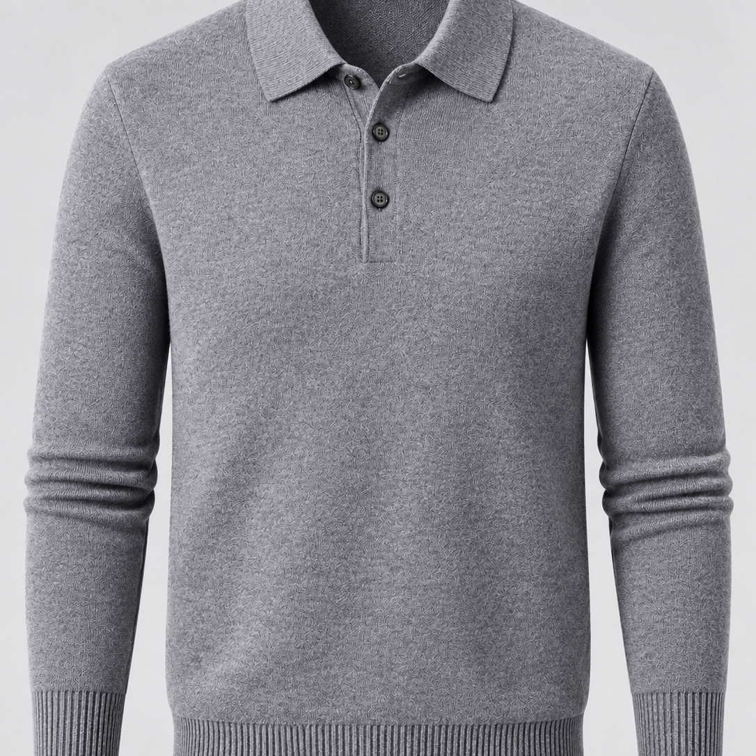 Męski sweter polo z wełny – Gruba dzianina, długie rękawy na jesień i zimę