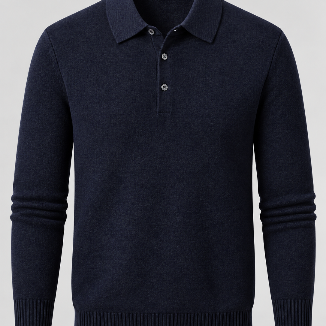 Męski sweter polo z wełny – Gruba dzianina, długie rękawy na jesień i zimę