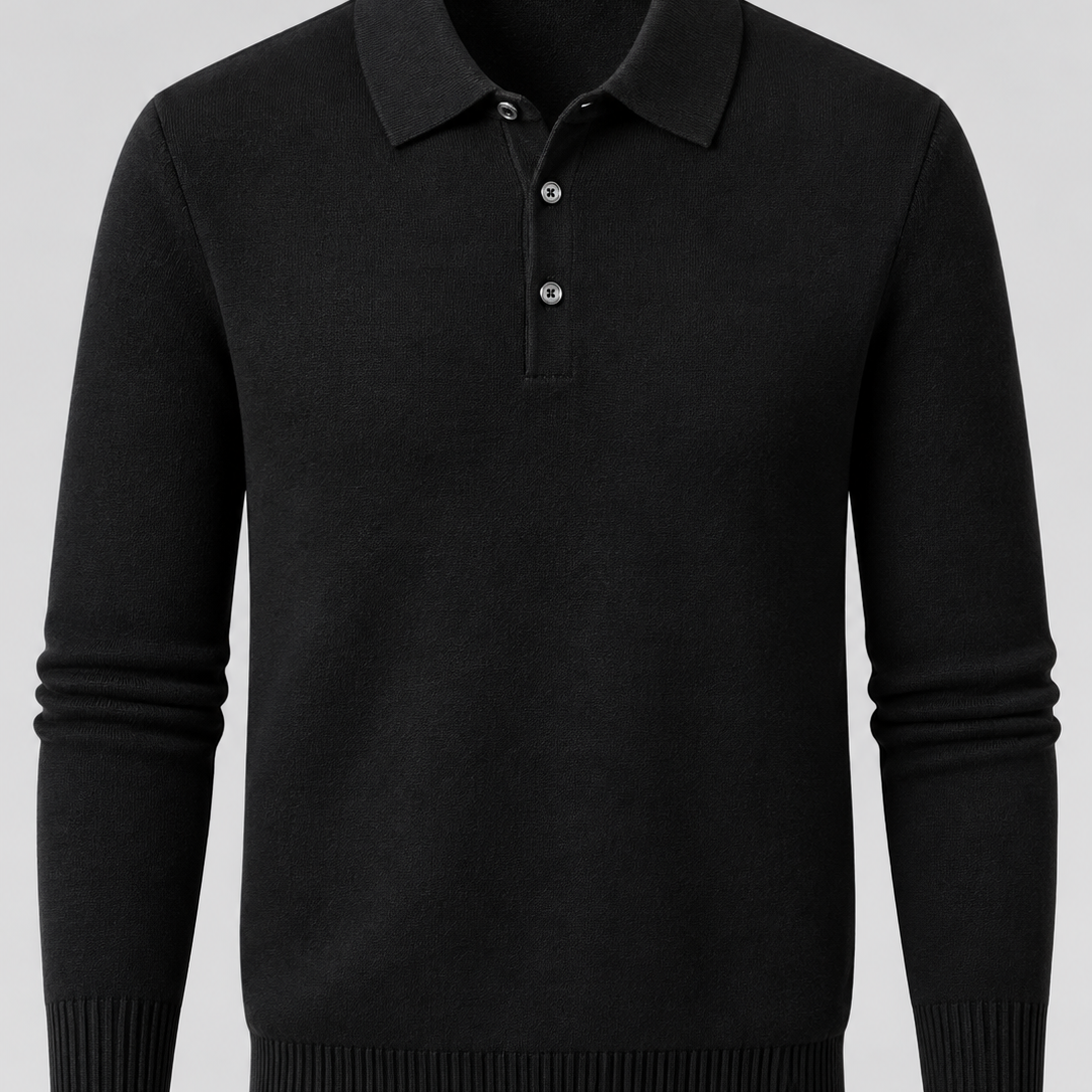 Męski sweter polo z wełny – Gruba dzianina, długie rękawy na jesień i zimę