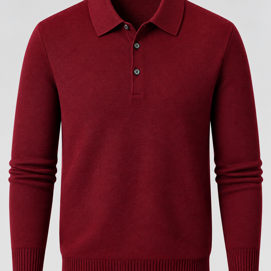 Męski sweter polo z wełny – Gruba dzianina, długie rękawy na jesień i zimę