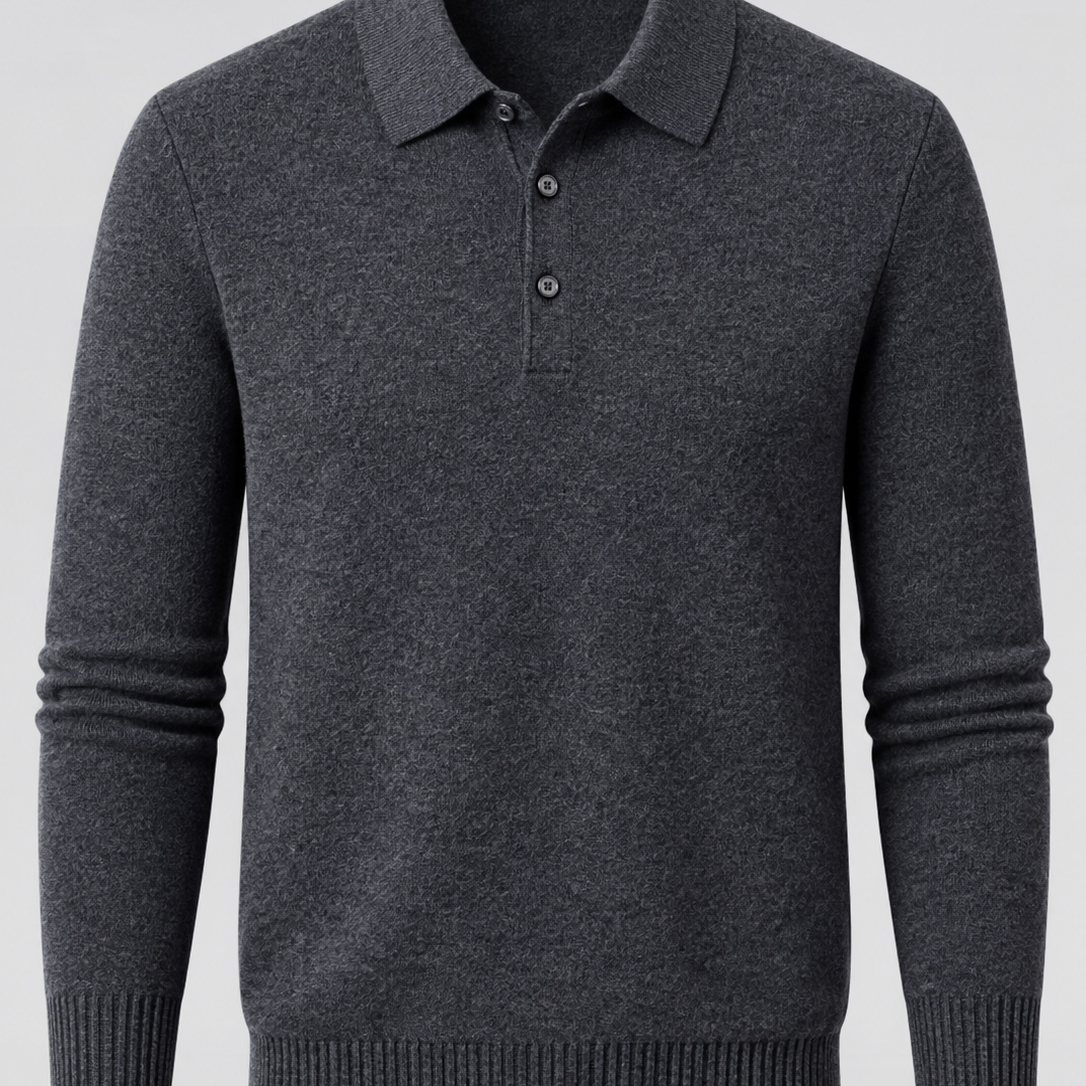 Męski sweter polo z wełny – Gruba dzianina, długie rękawy na jesień i zimę