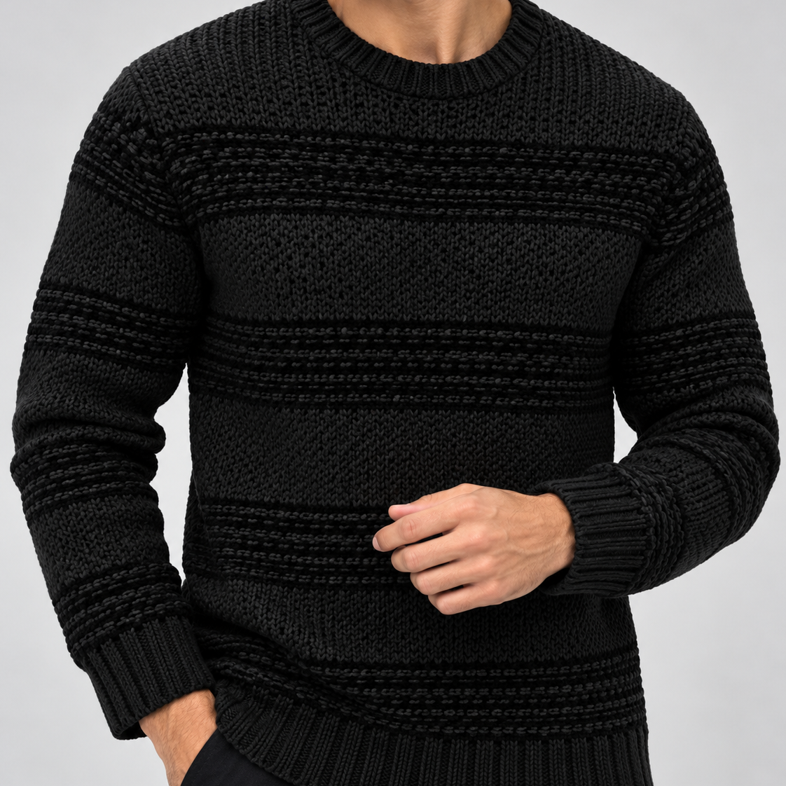 Męski sweter w paski – Luźny krój, okrągły dekolt i długie rękawy na co dzień