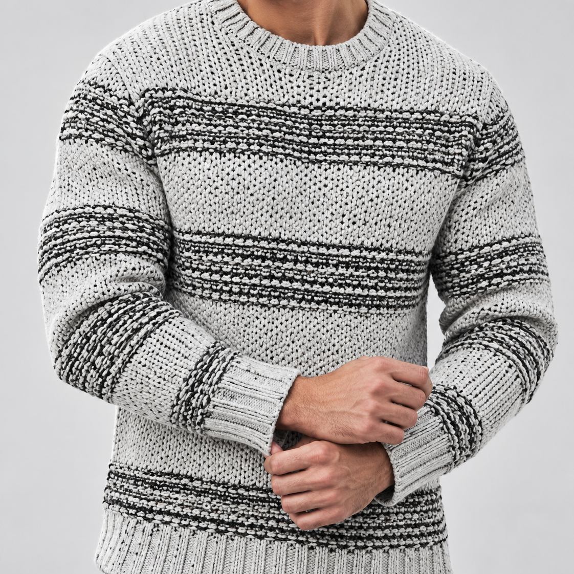 Męski sweter w paski – Luźny krój, okrągły dekolt i długie rękawy na co dzień