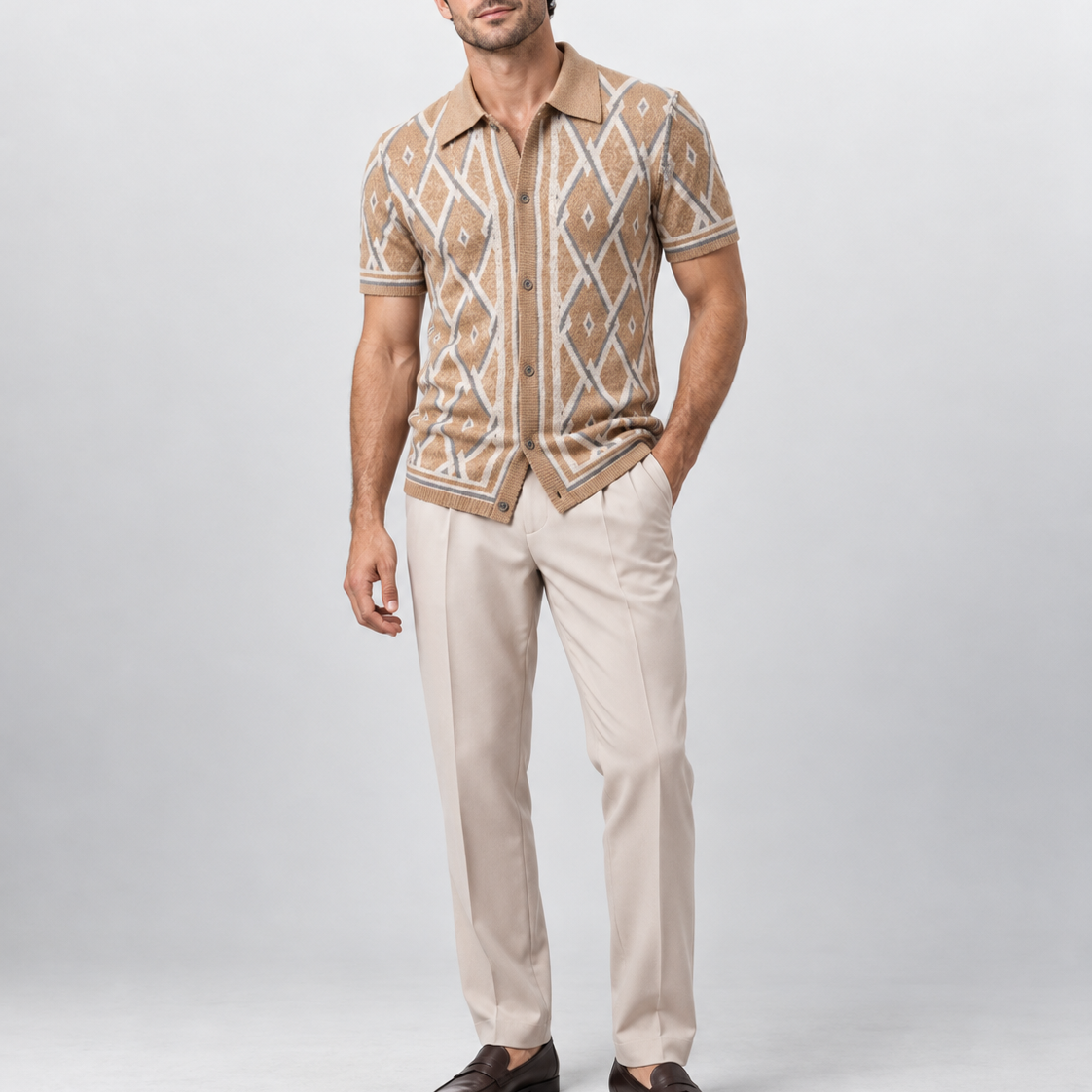 Męski zestaw smart casual – koszula wiskozowa, spodnie tapered, na letnie dni