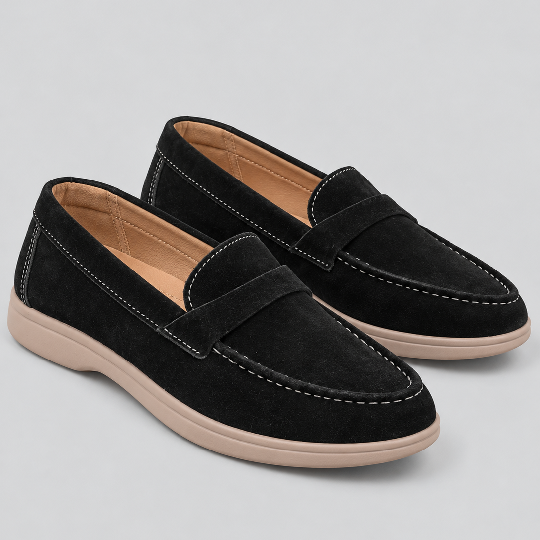 Mokasyny zamszowe – pasek penny, szycie moc-toe, elegancki fason na co dzień