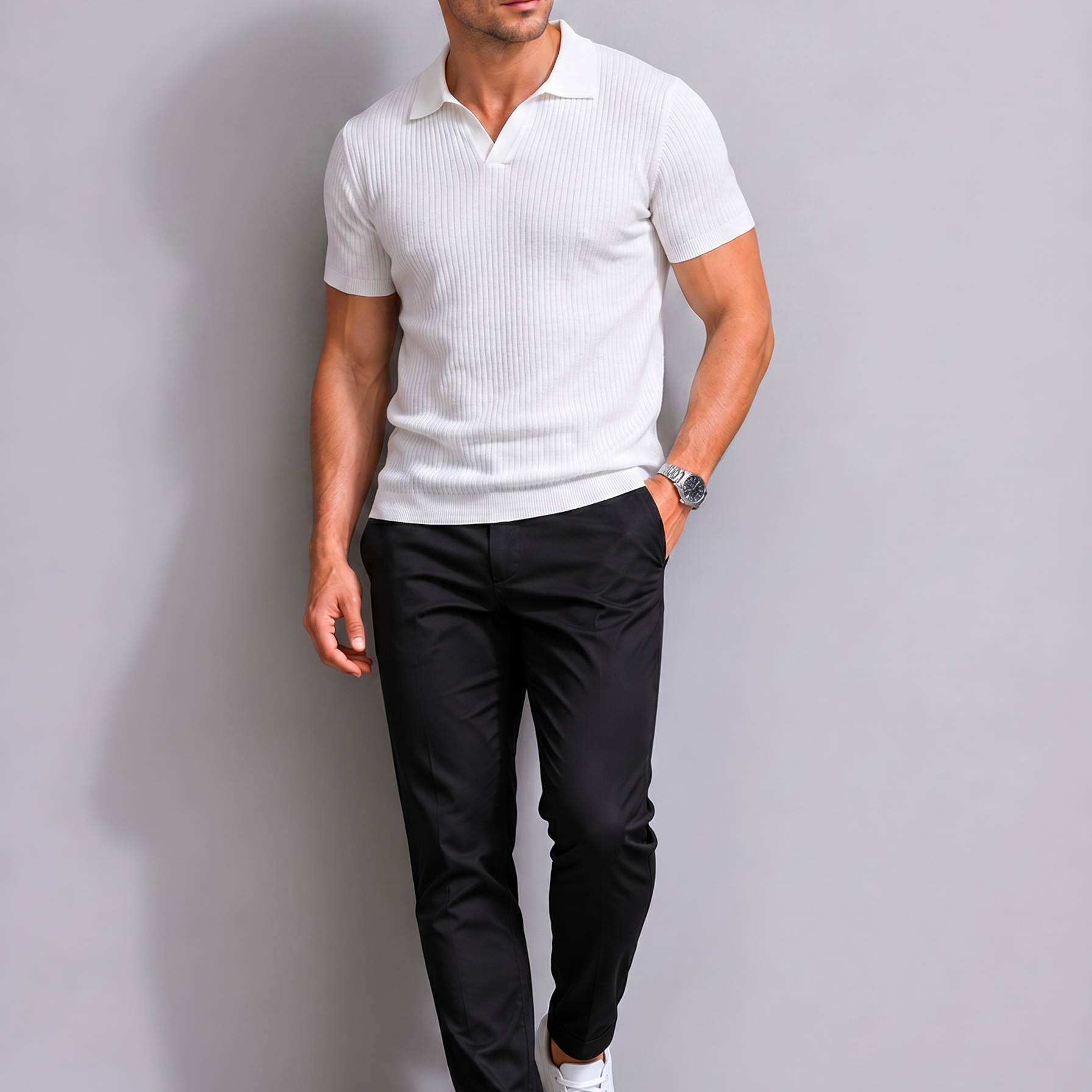 Oddychająca Koszulka Polo - Nowoczesny Dopasowany Krój Casual Lekki Komfort na Co Dzień Minimalistyczny Styl Miejski, Oddychająca Koszulka Polo