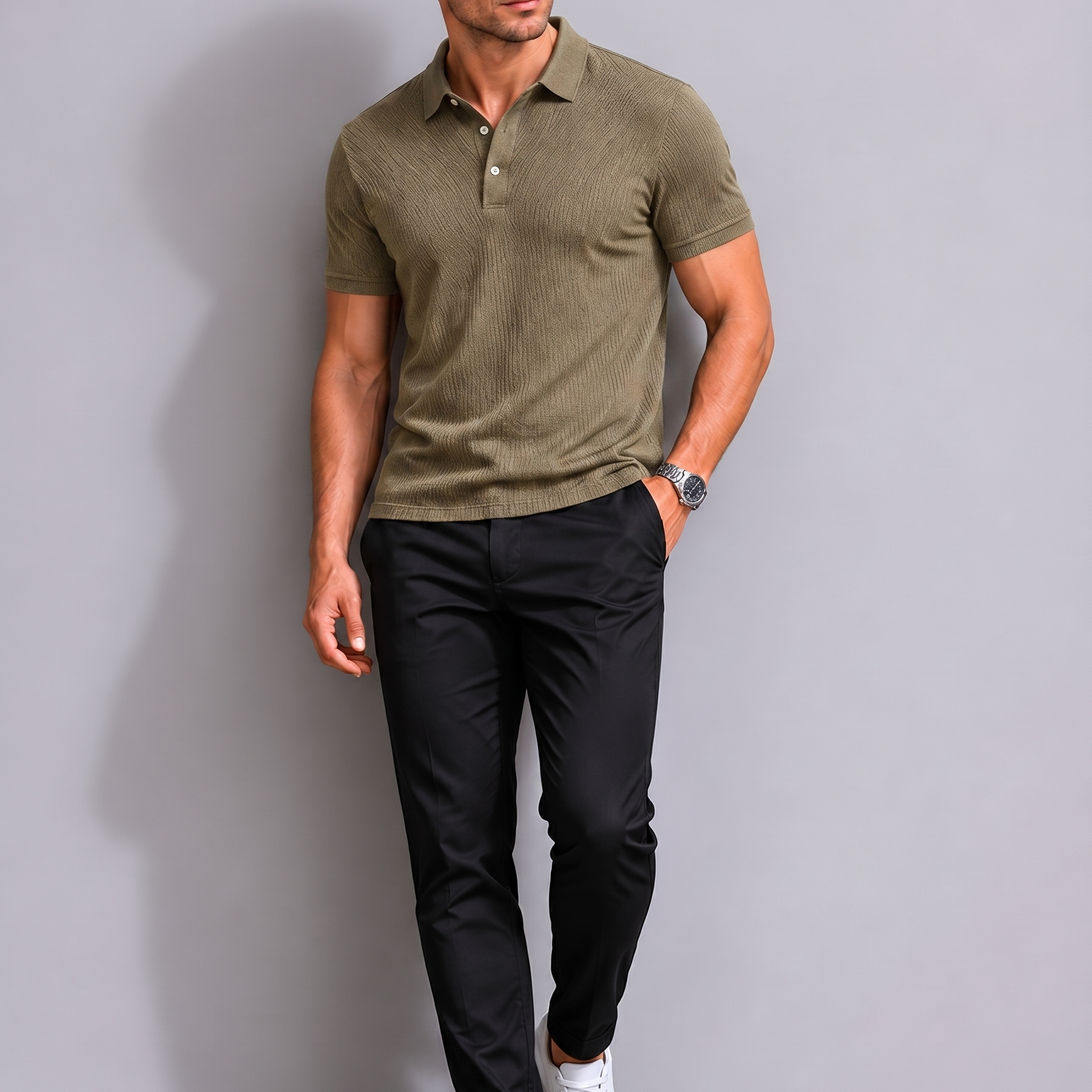 Oddychająca Koszulka Polo - Nowoczesny Dopasowany Krój Casual Lekki Komfort na Co Dzień Minimalistyczny Styl Miejski, Oddychająca Koszulka Polo