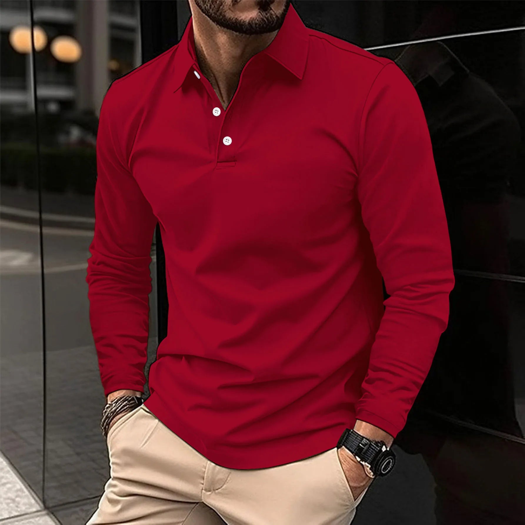 Kamil | Koszula Polo z Długim Rękawem i Guzikami – Klasyczna Elegancja na Co Dzień