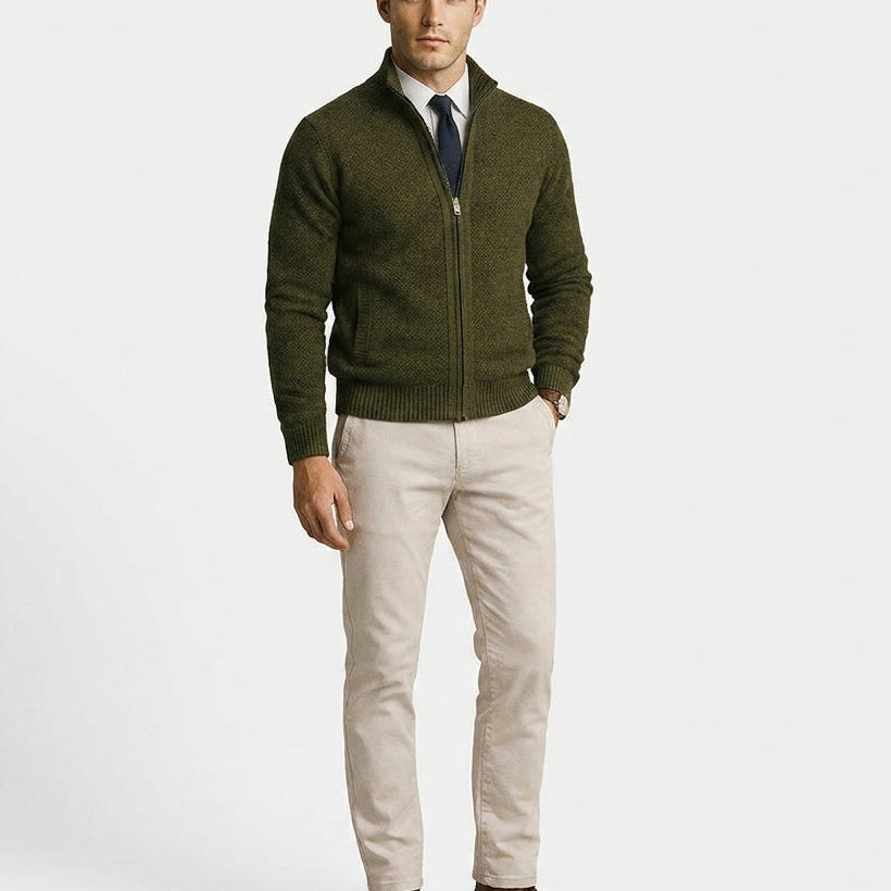 Sweter Męski z Wełny Merino – Dopasowany Krój, Minimalistyczny Fason, Do Pracy
