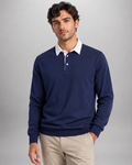 Sweter męski polo – długi rękaw, kołnierzyk polo, uniwersalny styl casualowy