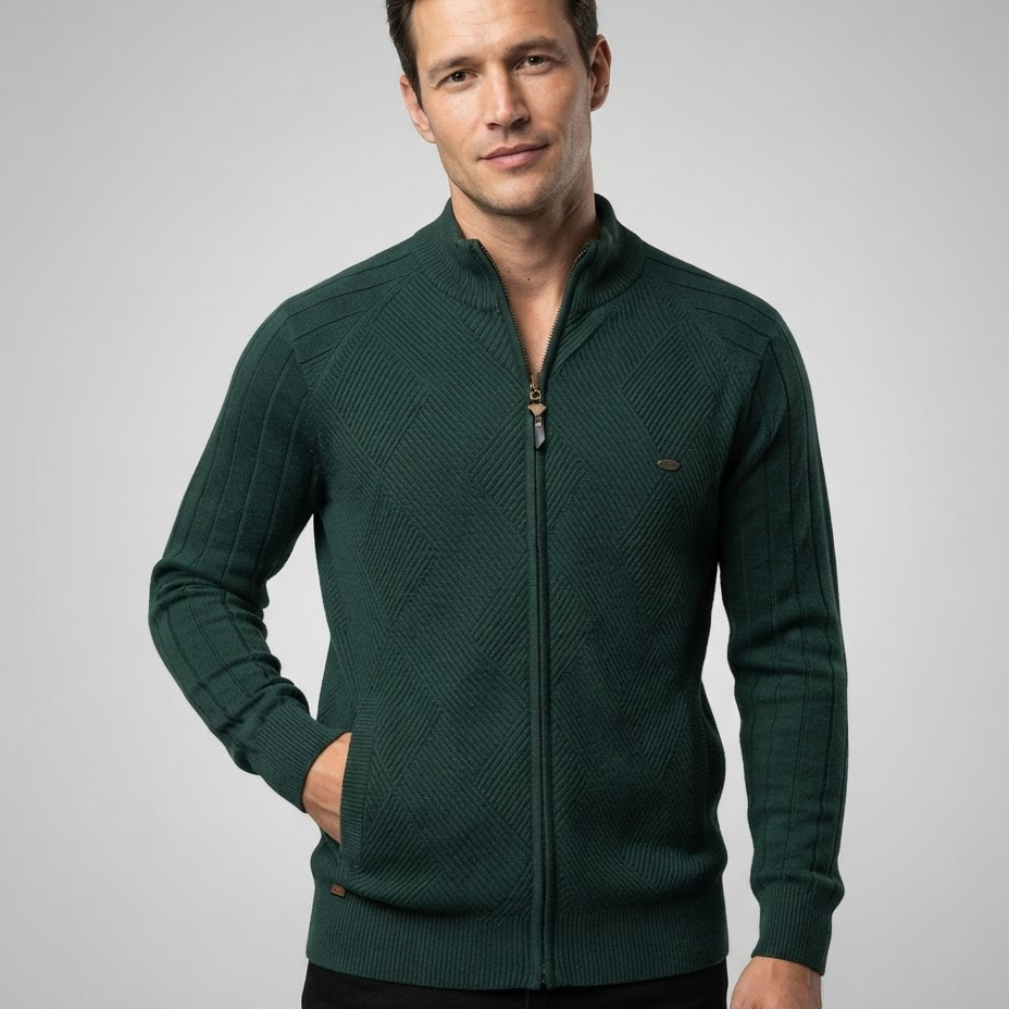 Sweter męski – dzianinowy patchwork, dopasowany krój, na jesień i zimę