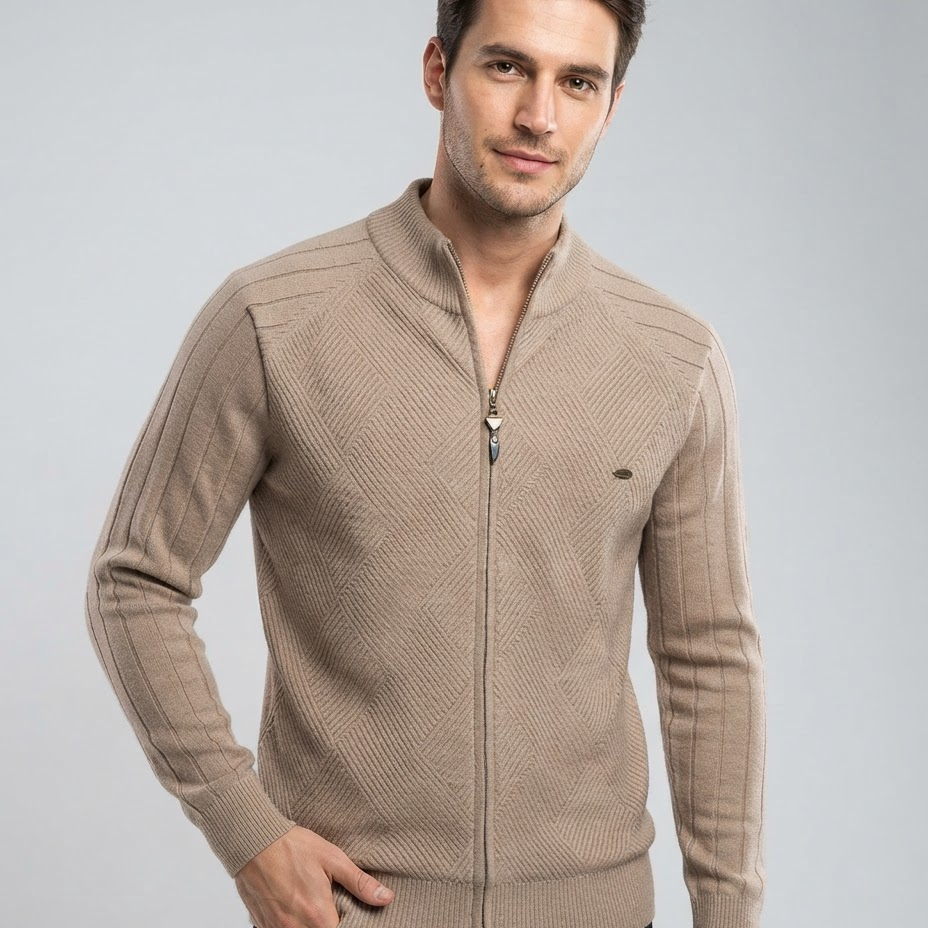 Sweter męski – dzianinowy patchwork, dopasowany krój, na jesień i zimę