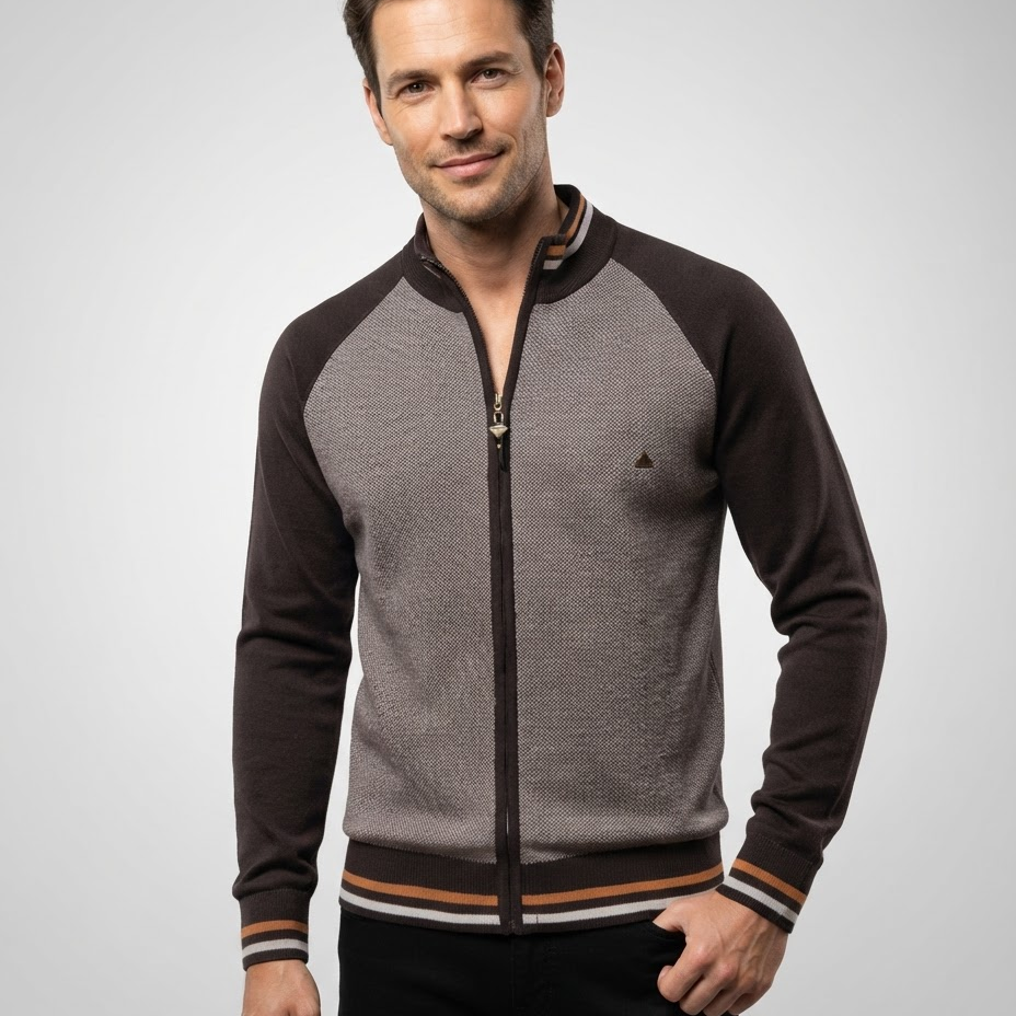 Sweter męski – dzianinowy patchwork, dopasowany krój, na jesień i zimę