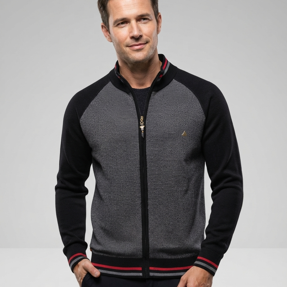Sweter męski – dzianinowy patchwork, dopasowany krój, na jesień i zimę
