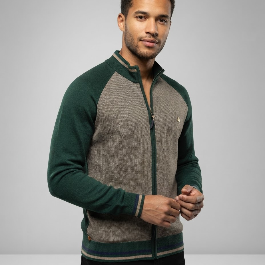Sweter męski – dzianinowy patchwork, dopasowany krój, na jesień i zimę