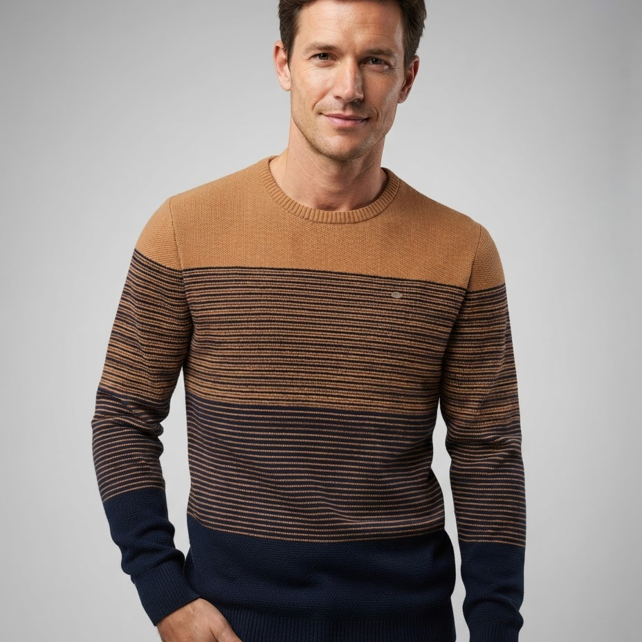 Sweter męski – dzianinowy patchwork, dopasowany krój, na jesień i zimę