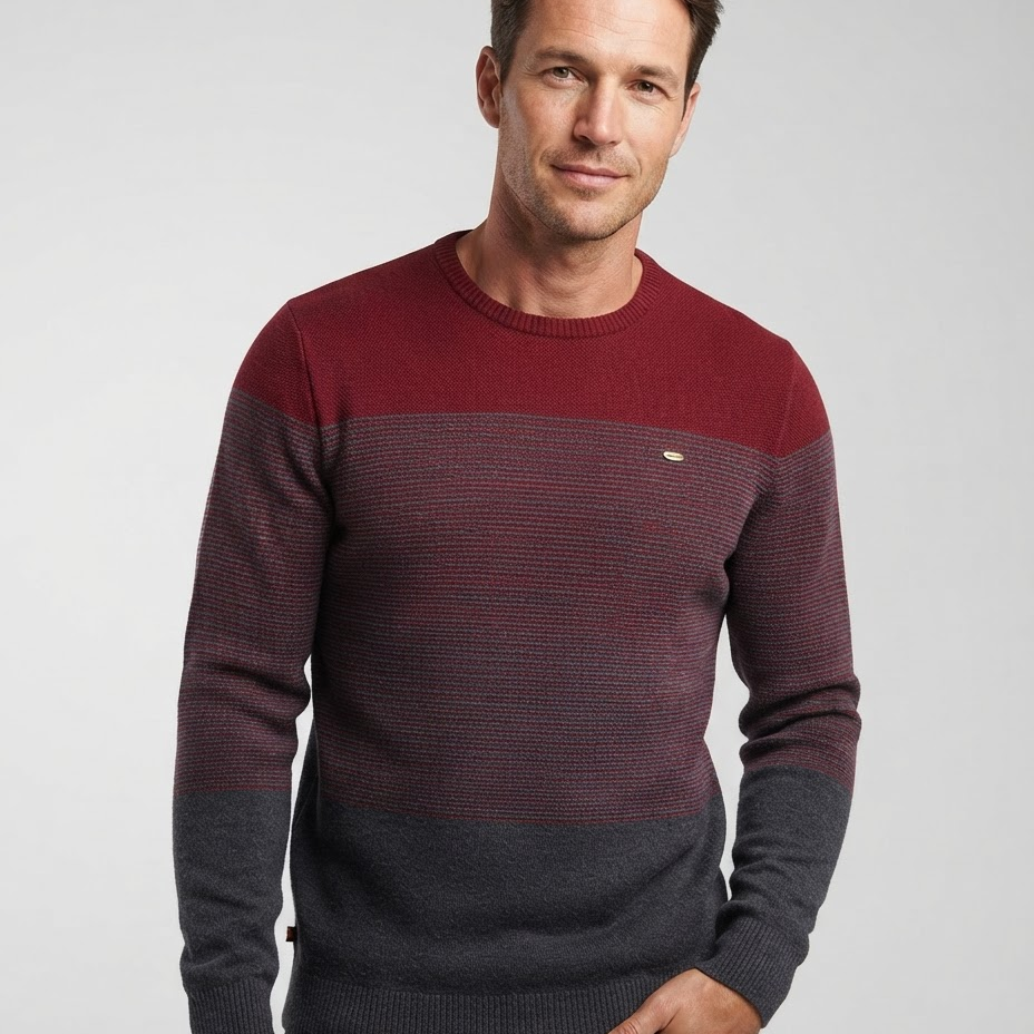 Sweter męski – dzianinowy patchwork, dopasowany krój, na jesień i zimę