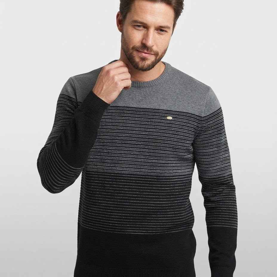 Sweter męski – dzianinowy patchwork, dopasowany krój, na jesień i zimę