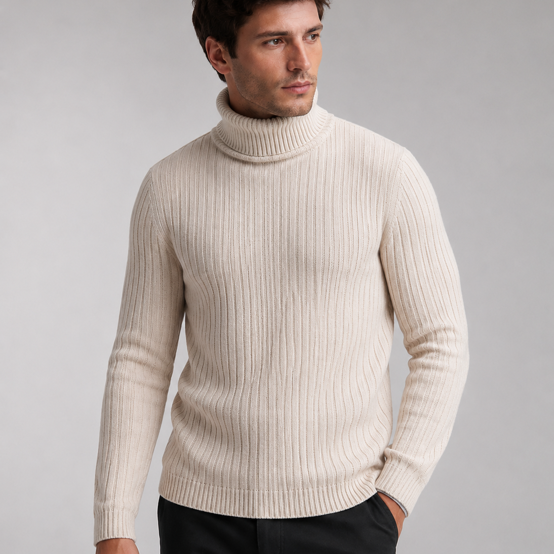 Sweter męski – golf, dopasowany krój, długie rękawy, na co dzień